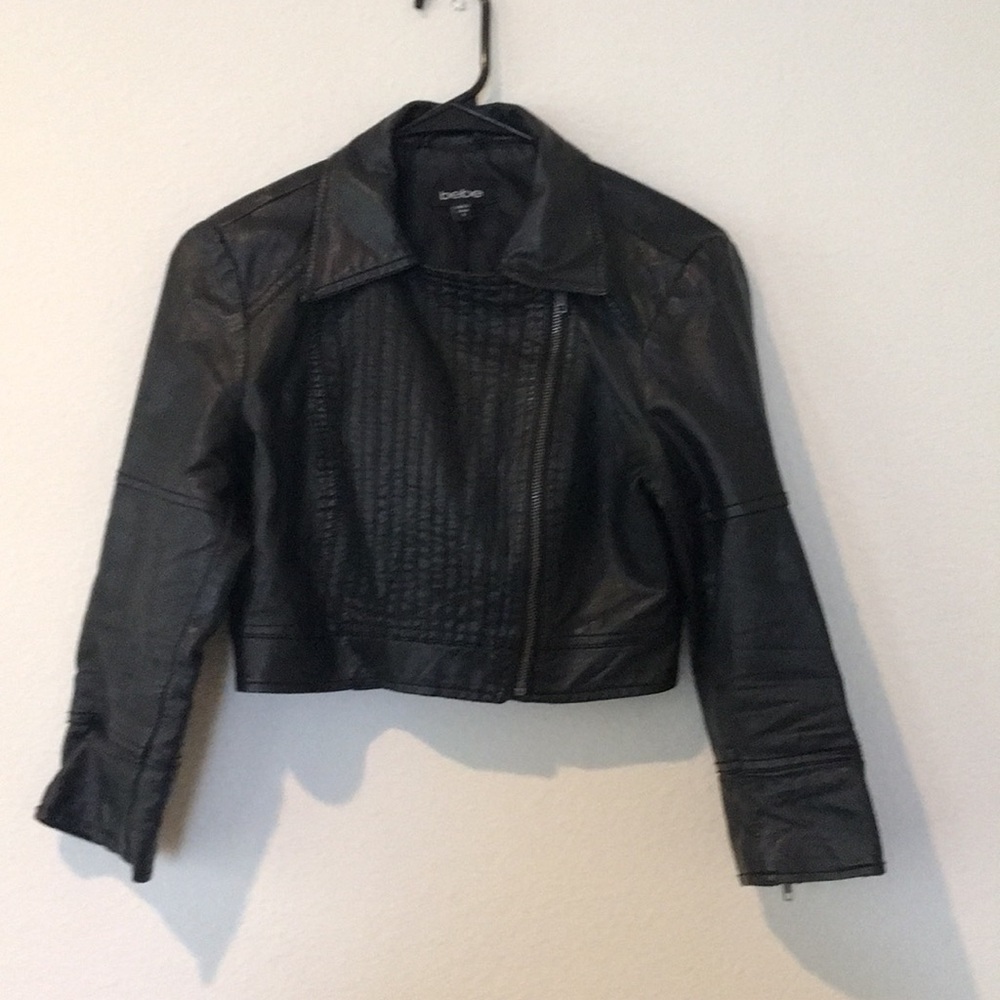 Bebe Black Leather Cropped Jacket